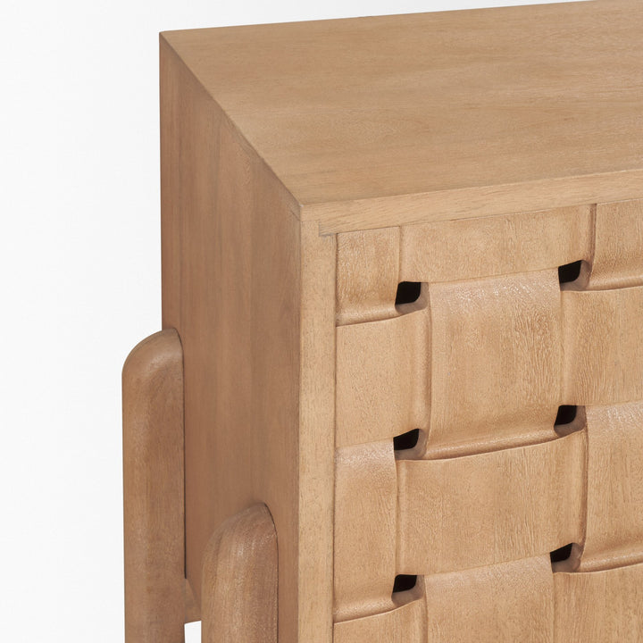Trellyn Light Brown Solid Wood 4-Door Sideboard with Carved Woven Doors