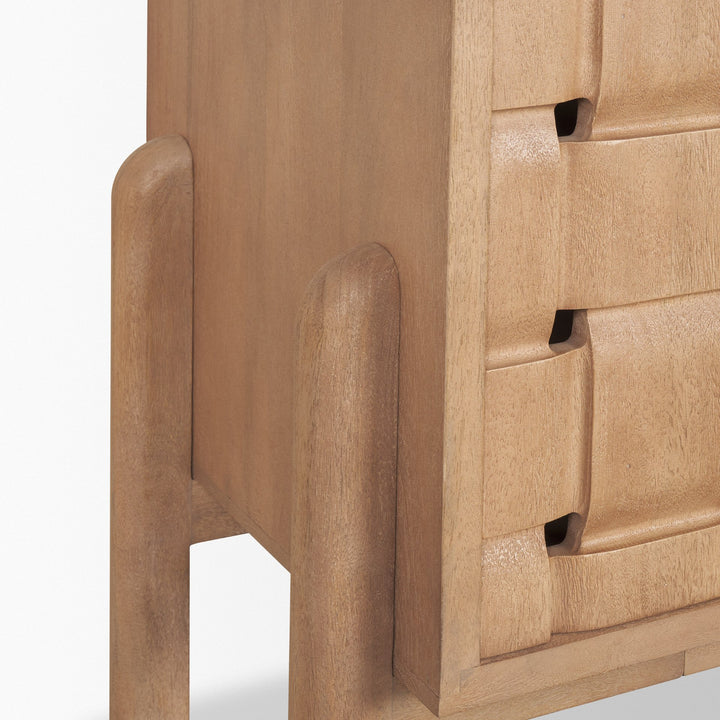 Trellyn Light Brown Solid Wood 4-Door Sideboard with Carved Woven Doors