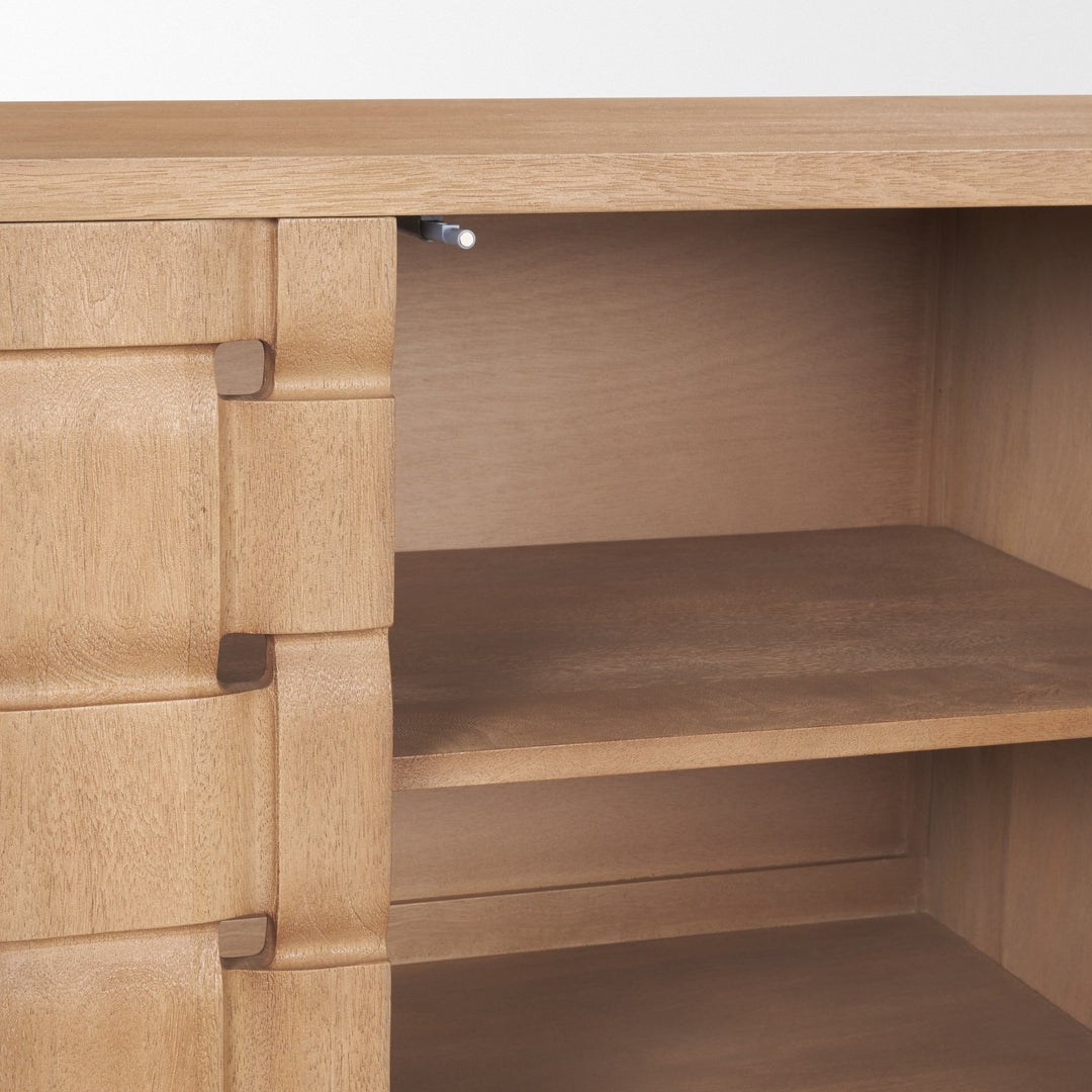 Trellyn Light Brown Solid Wood 4-Door Sideboard with Carved Woven Doors