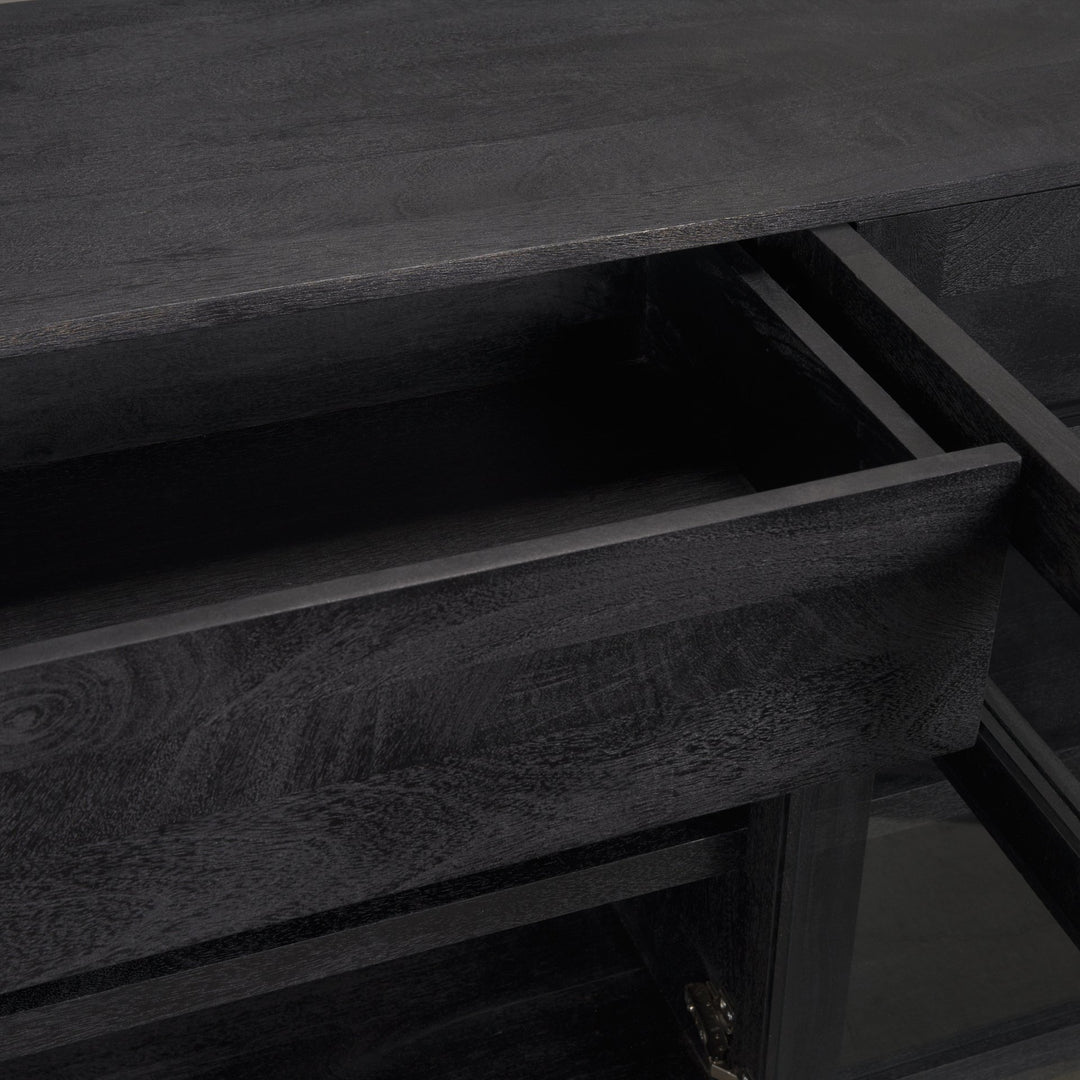 Suri Black Wood w/ Glass 4-Door Closed Sideboard
