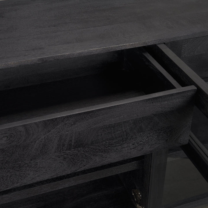 Suri Black Wood w/ Glass 4-Door Closed Sideboard
