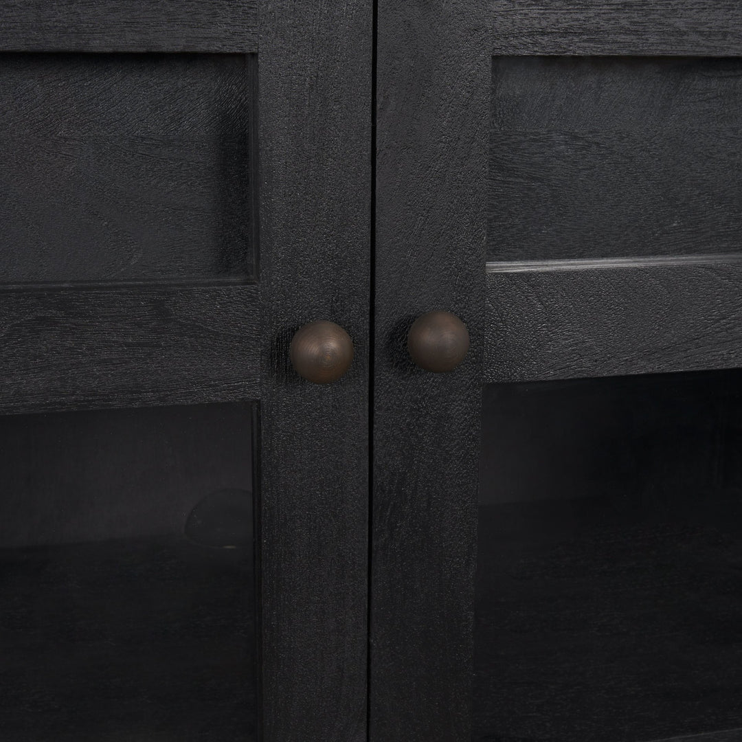 Suri Black Wood w/ Glass 4-Door Closed Sideboard