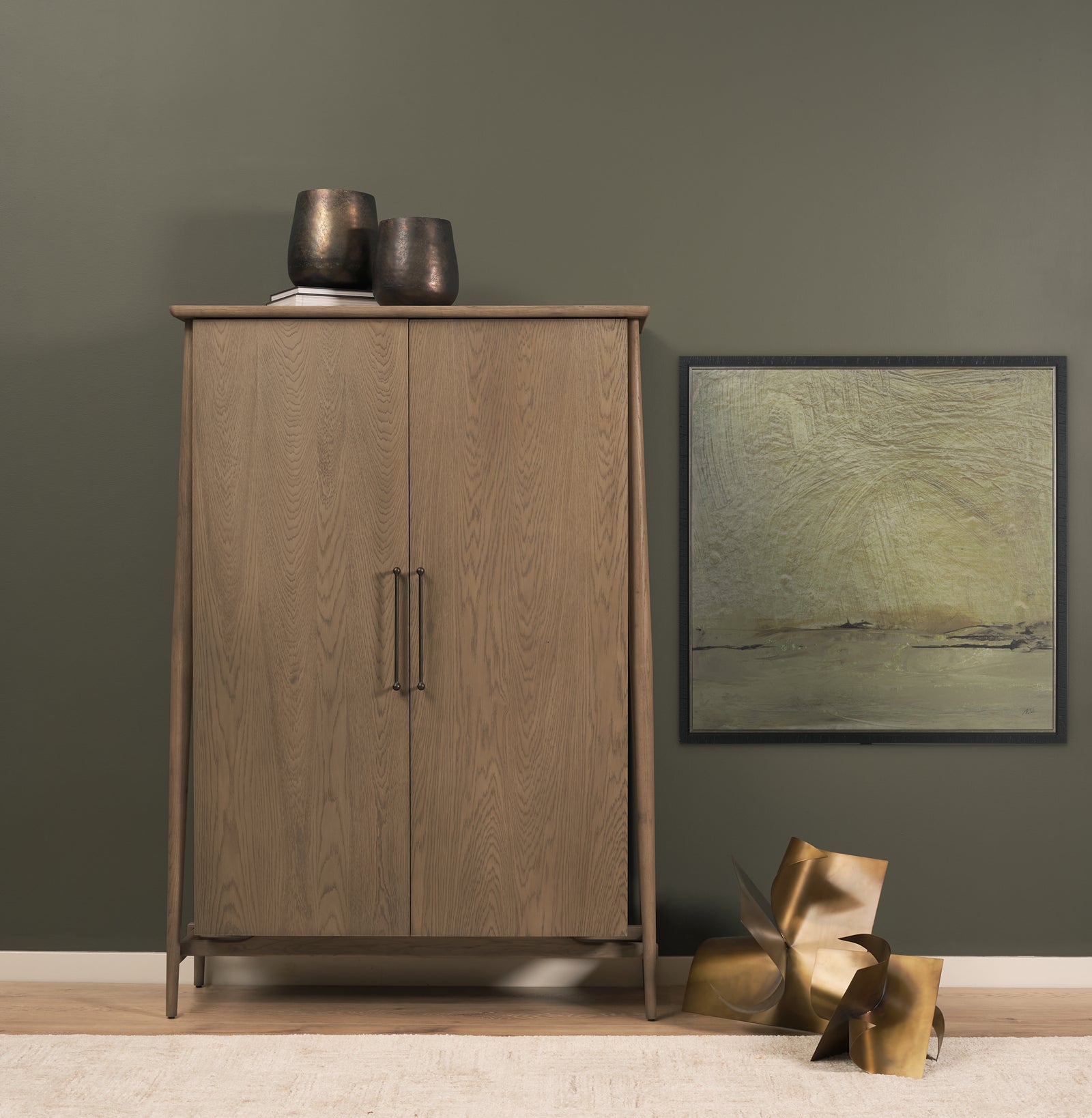 Hollis Gray-Brown Wood Curio Cabinet
