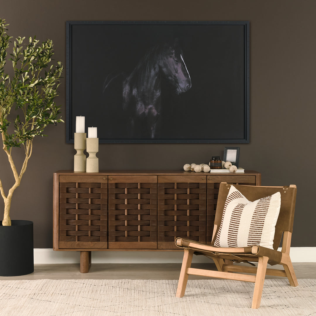 Wexlan Solid Wood w/ Leather Weave 4 Door Closed Sideboard