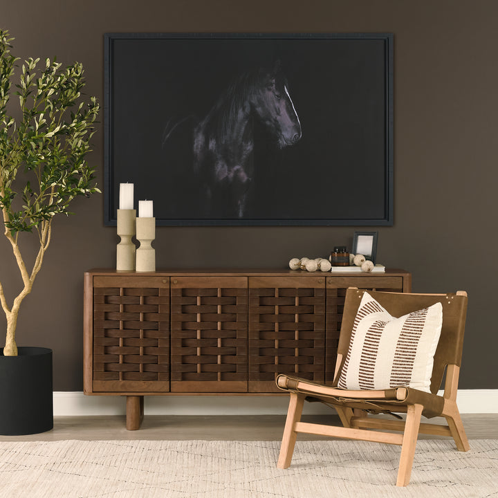 Wexlan Solid Wood w/ Leather Weave 4 Door Closed Sideboard