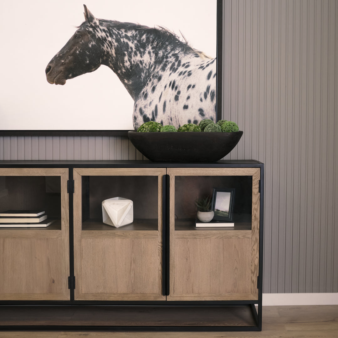 Sloan 80" Light Brown Wood W/Black Metal Frame Sideboard