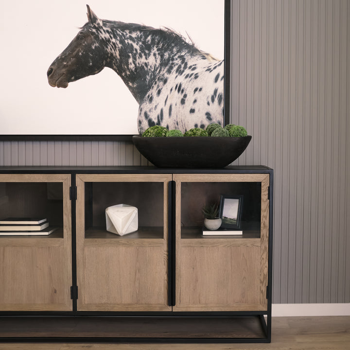 Sloan 80" Light Brown Wood W/Black Metal Frame Sideboard