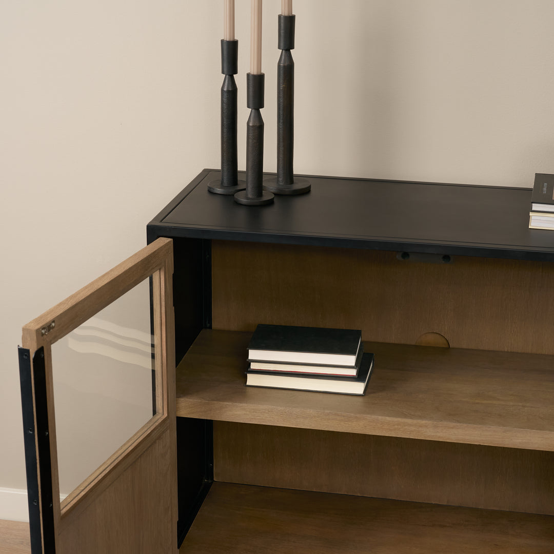 Sloan 40.0W Light Brown W/Black Metal Frame Accent Cabinet