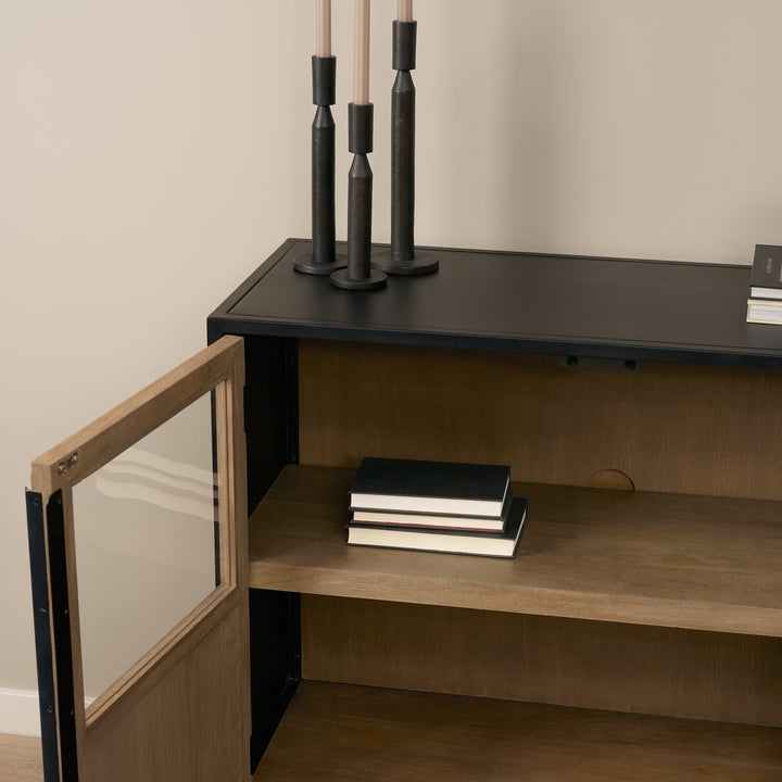 Sloan 40.0W Light Brown W/Black Metal Frame Accent Cabinet
