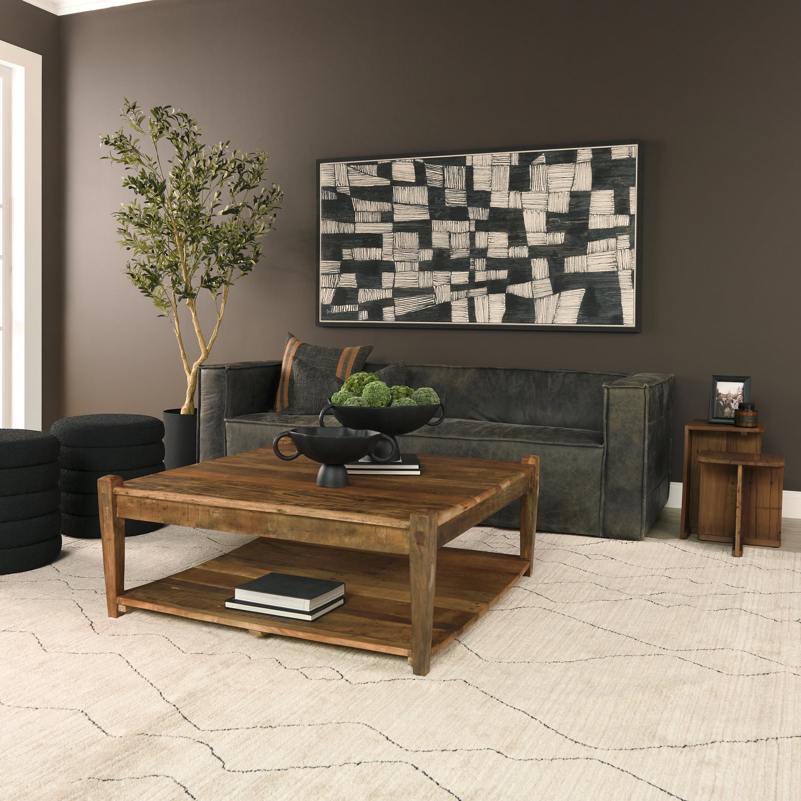 Ashwick Dark Brown Reclaimed Wood Square Coffee Table