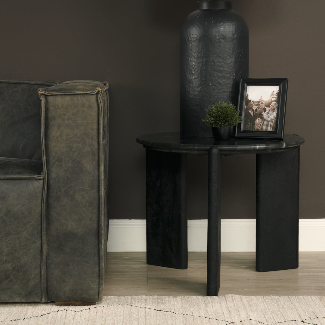 Rumer Black Wood w/ Black Marble Side Table