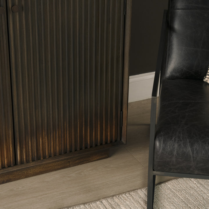 Cinder Distressed Dark Brown Wood Reeded 2-Door Closed Accent Cabinet
