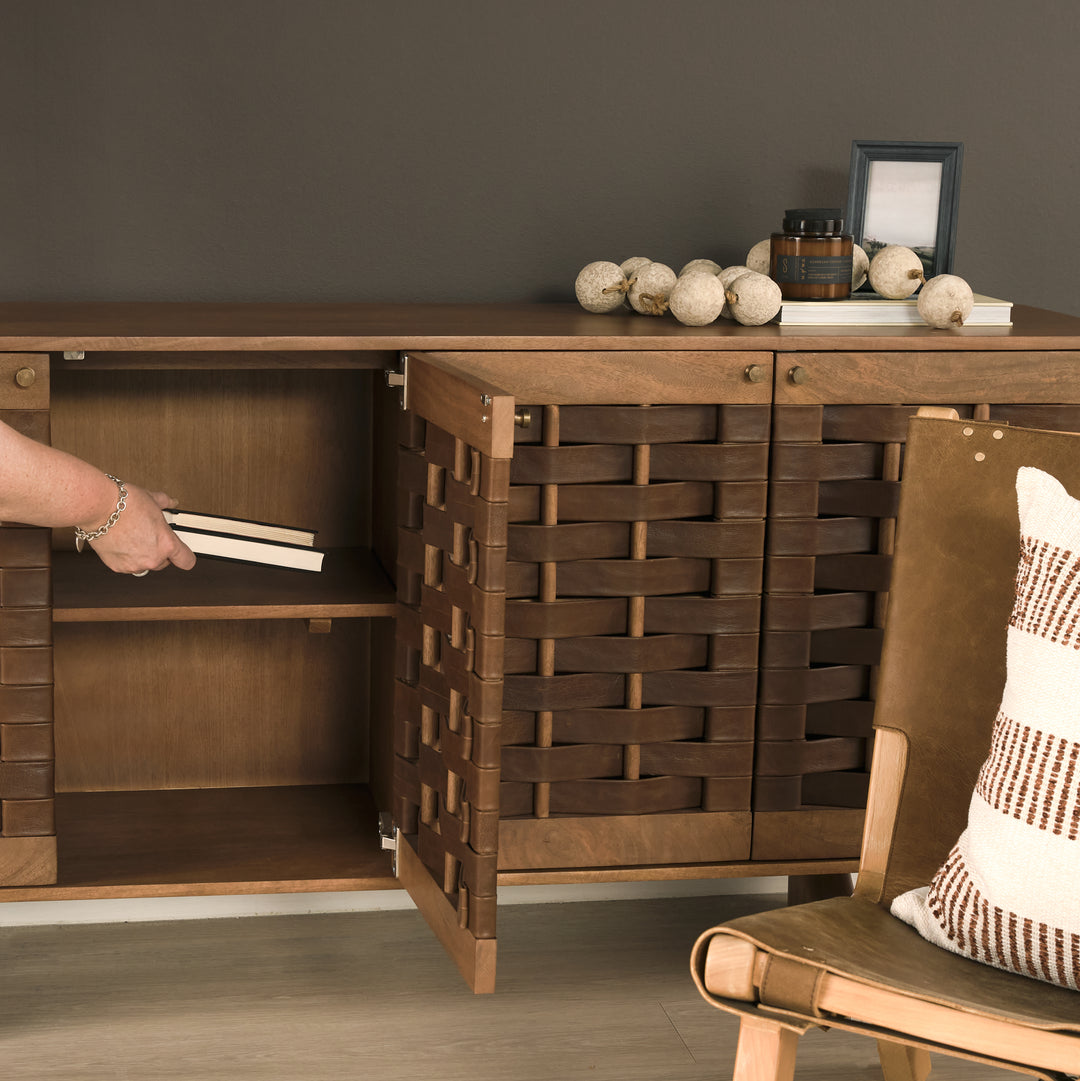 Wexlan Solid Wood w/ Leather Weave 4 Door Closed Sideboard