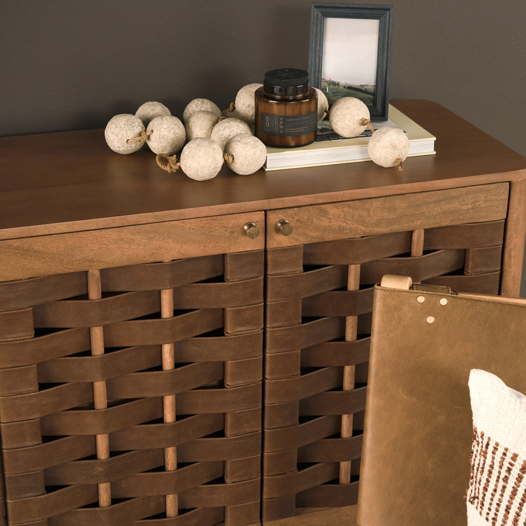 Wexlan Solid Wood w/ Leather Weave 4 Door Closed Sideboard