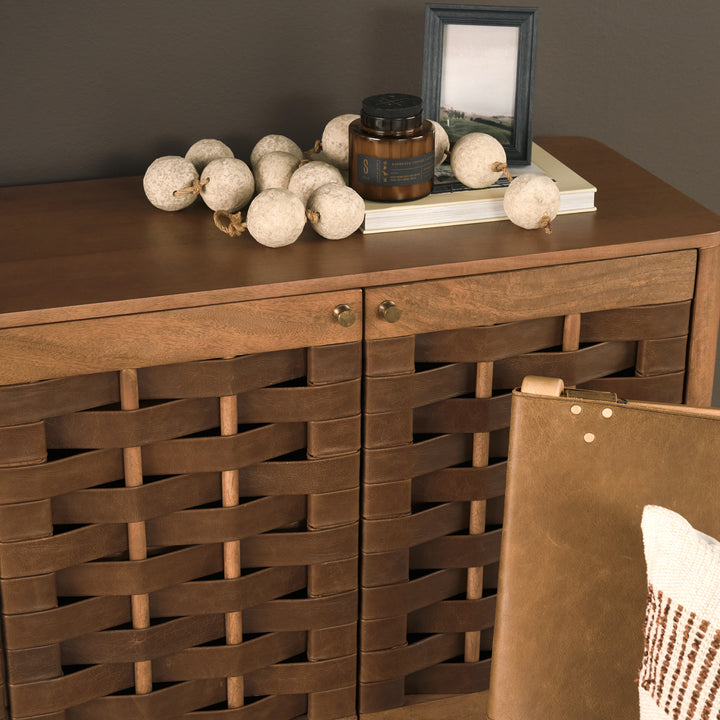 Wexlan Solid Wood w/ Leather Weave 4 Door Closed Sideboard