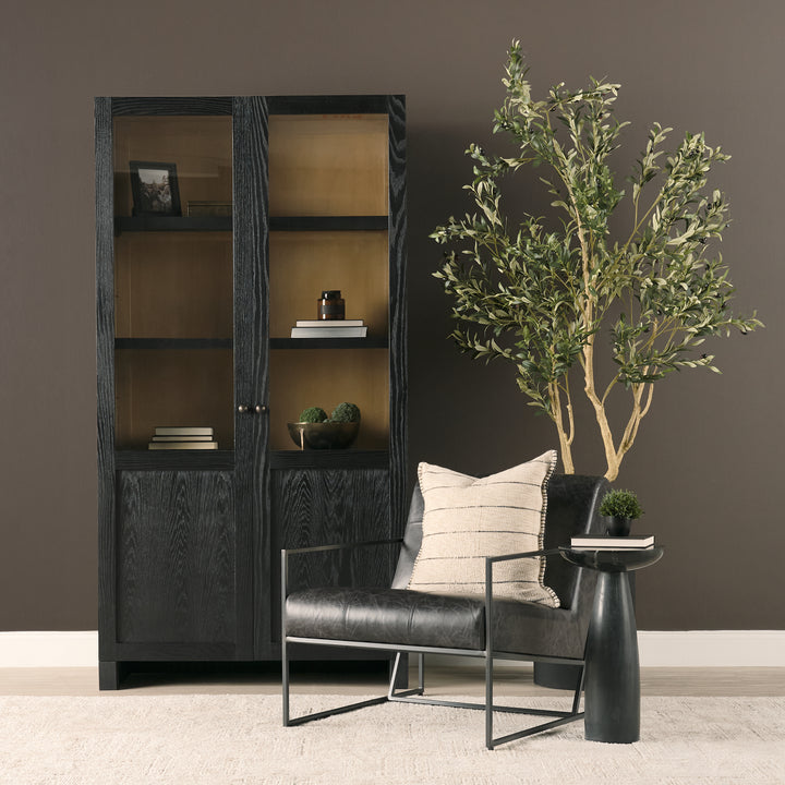 Henry Black & Light Brown Oak Wood w/ Glass Doors Curio Cabinet