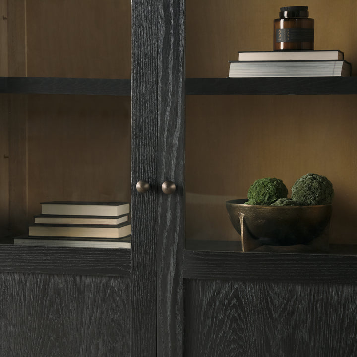 Henry Black & Light Brown Oak Wood w/ Glass Doors Curio Cabinet