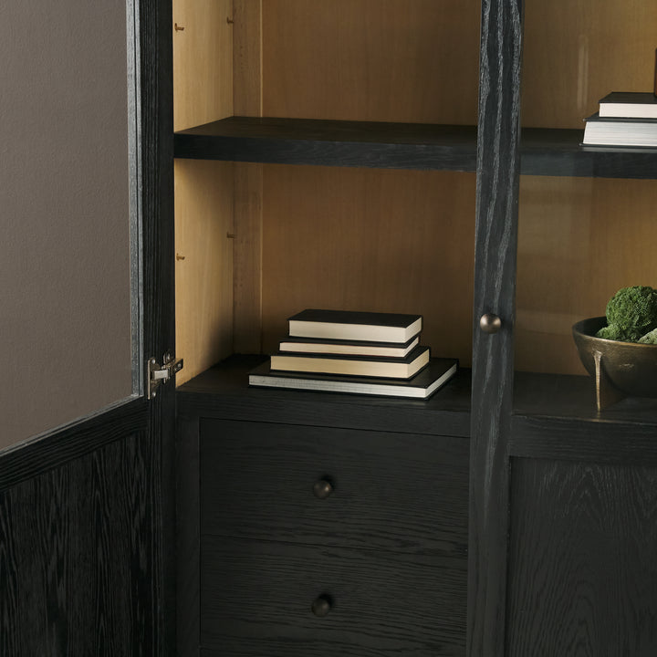 Henry Black & Light Brown Oak Wood w/ Glass Doors Curio Cabinet