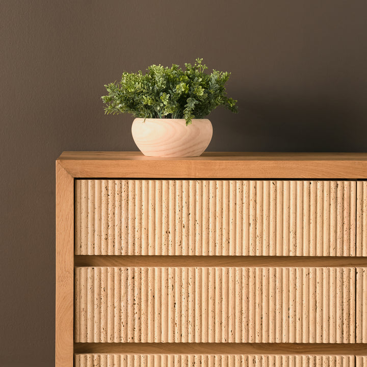 Travona Oak Wood w/ Travertine 6 Drawer Dresser