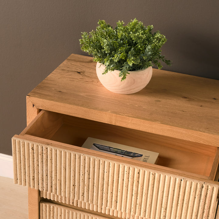Travona Oak Wood w/ Travertine 6 Drawer Dresser