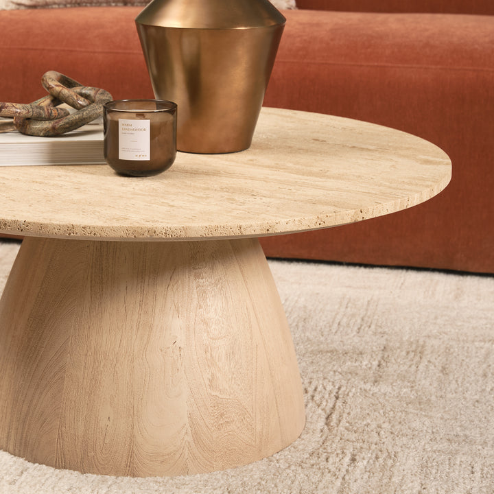 Allyson 36" Light Wood Base w/ Travertine Top Coffee Table