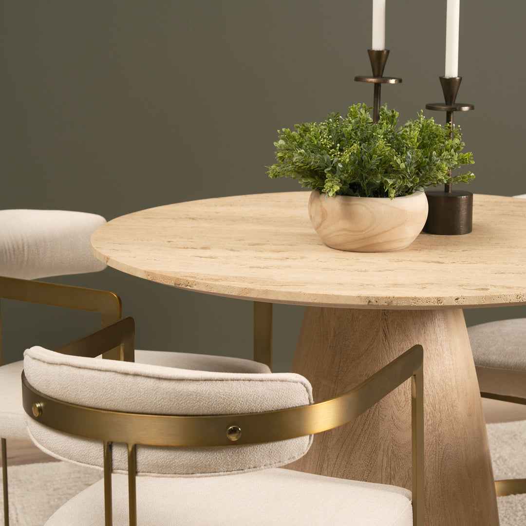 Allyson 42" Light Wood Base w/ Travertine Top Dining Table