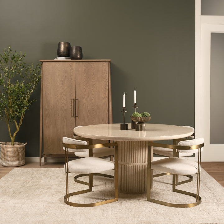 Sorrano 59" Botticino Marble Round w/ Fluted Base Dining Table