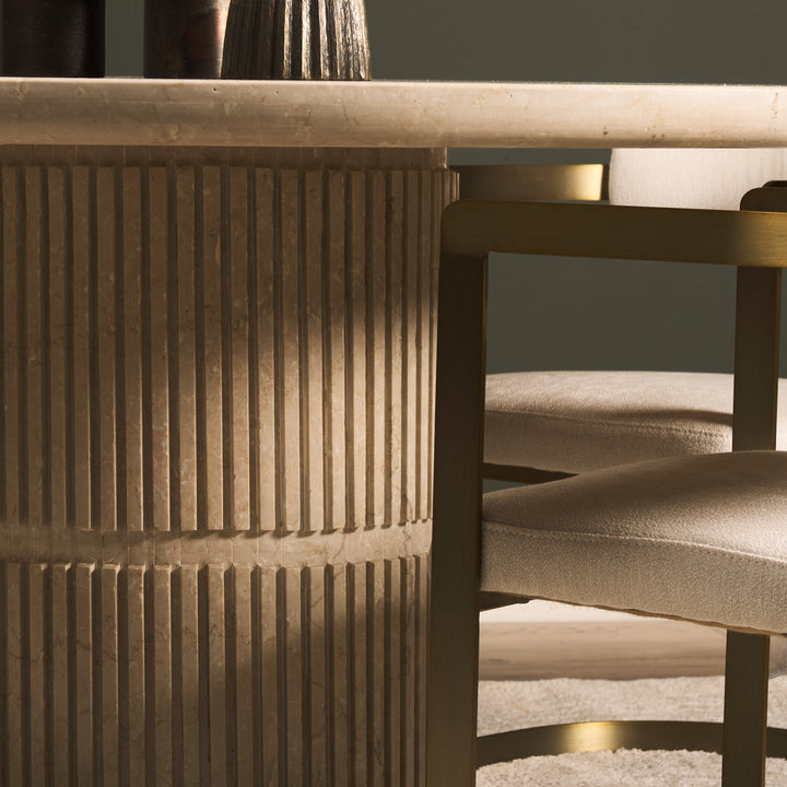 Sorrano 59" Botticino Marble Round w/ Fluted Base Dining Table