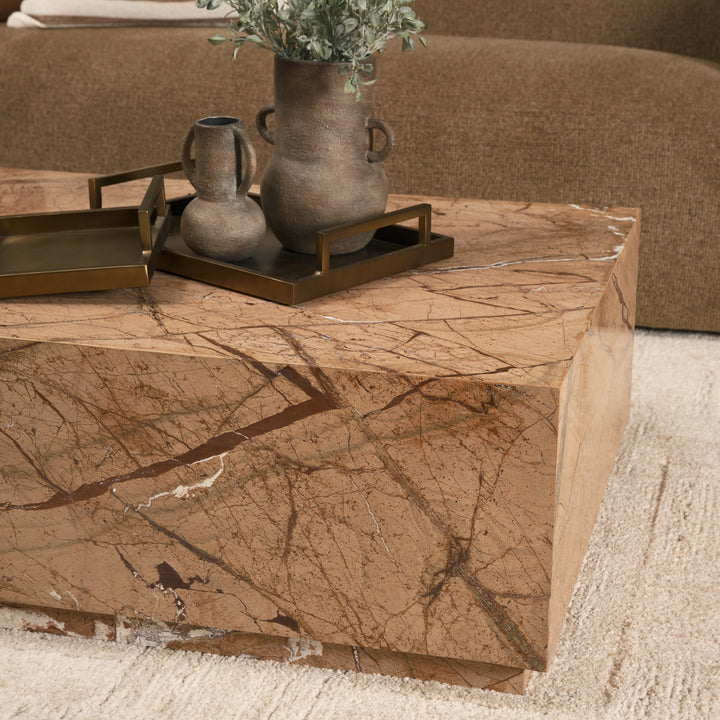 Matteo Solid Rainforest Rust Marble Rectangular Coffee Table