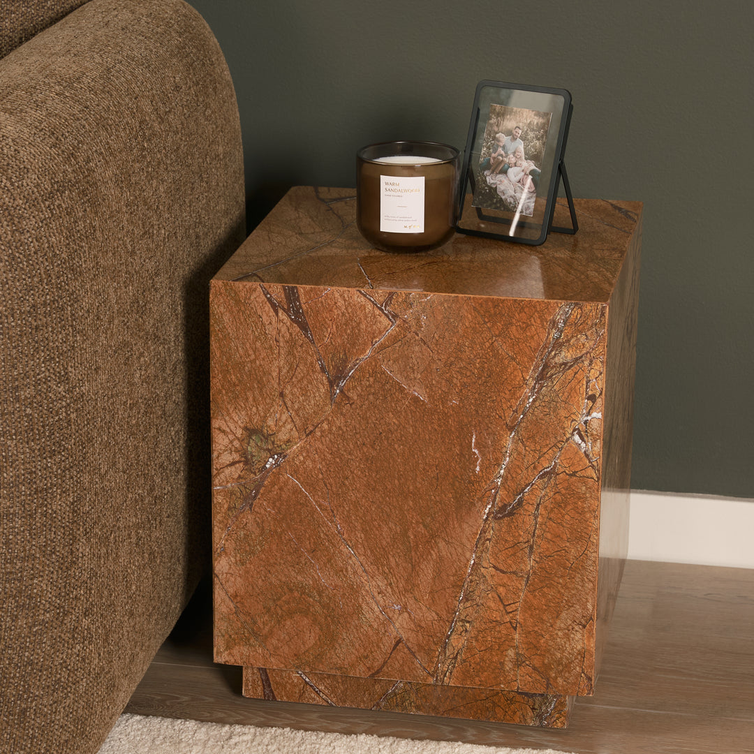 Matteo Solid Rainforest Rust Marble Square Side Table