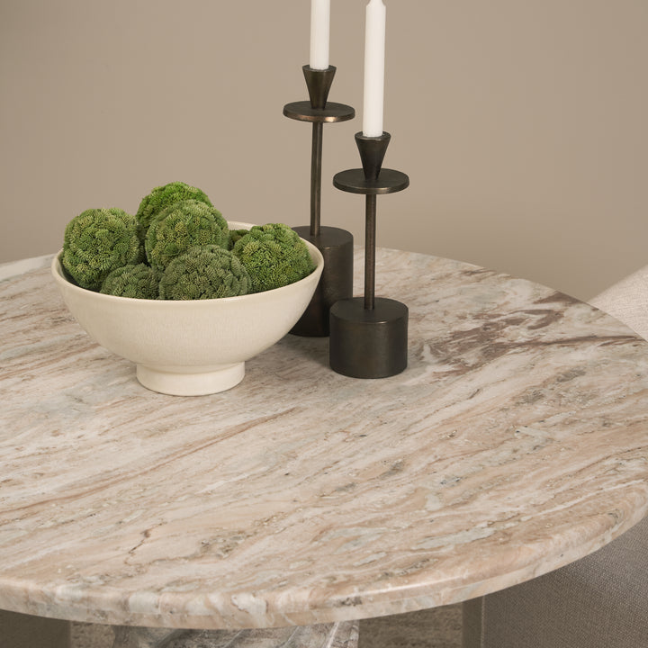 Ravello 42" Pink Marble Swirl Pedestal Base Round Dining Table