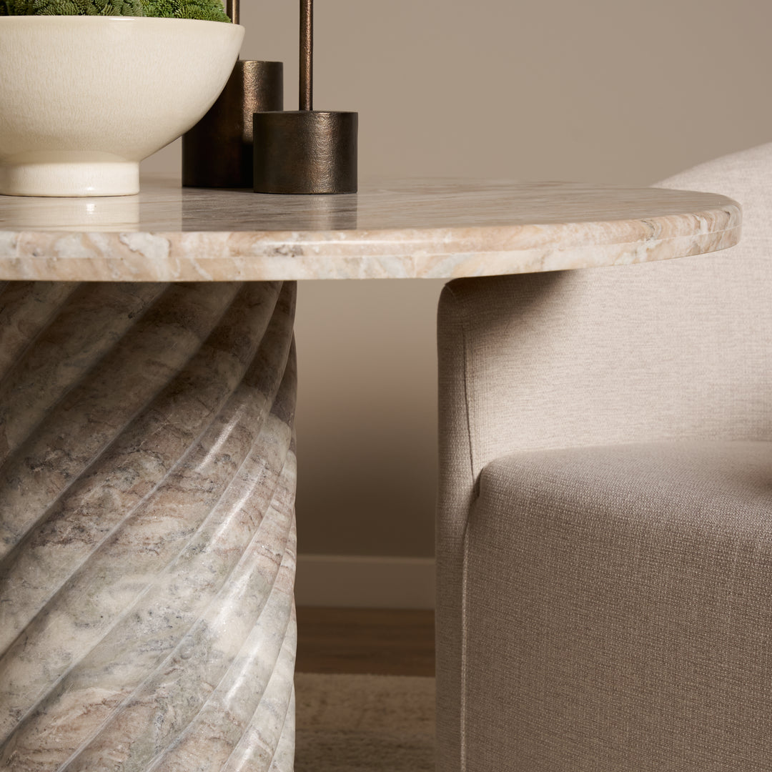 Ravello 42" Pink Marble Swirl Pedestal Base Round Dining Table