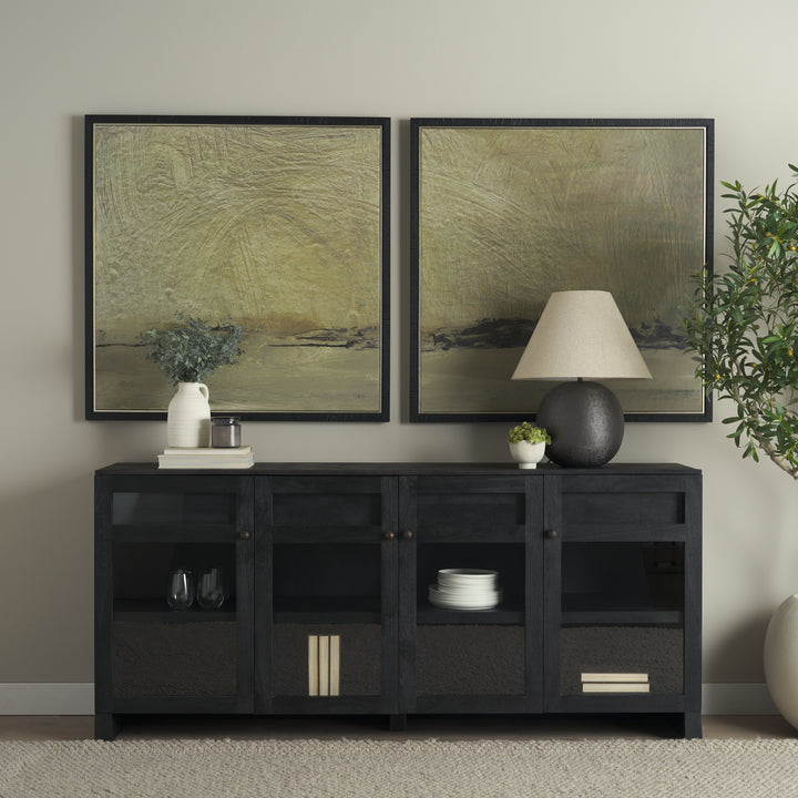 Suri Black Wood w/ Glass 4-Door Closed Sideboard