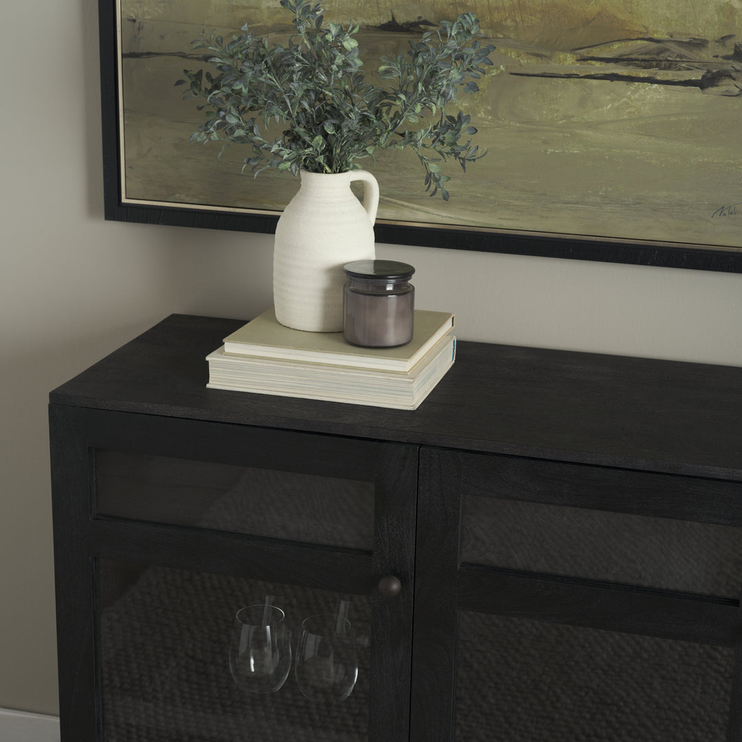 Suri Black Wood w/ Glass 4-Door Closed Sideboard