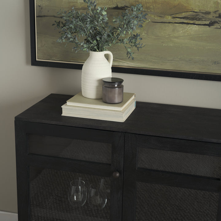 Suri Black Wood w/ Glass 4-Door Closed Sideboard