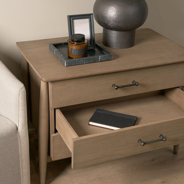 Hollis Gray-Brown Wood 3-Drawer Closed Nightstand