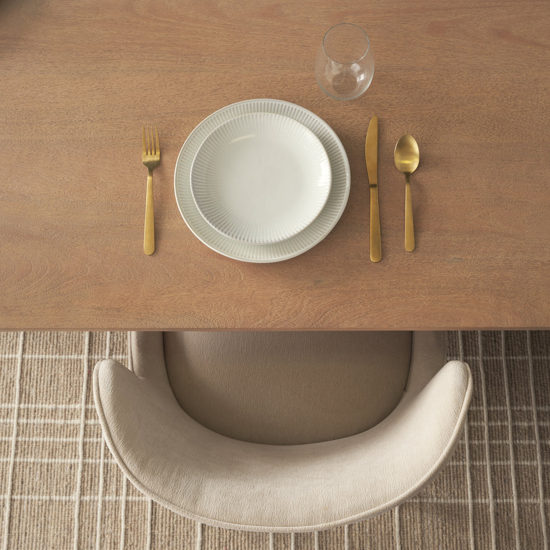 Trellyn 94" Light Brown Solid Wood Carved Woven Base Rectangular Dining Table