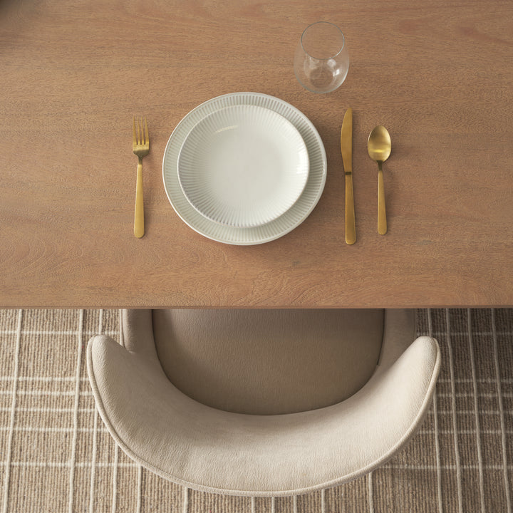 Trellyn 94" Light Brown Solid Wood Carved Woven Base Rectangular Dining Table