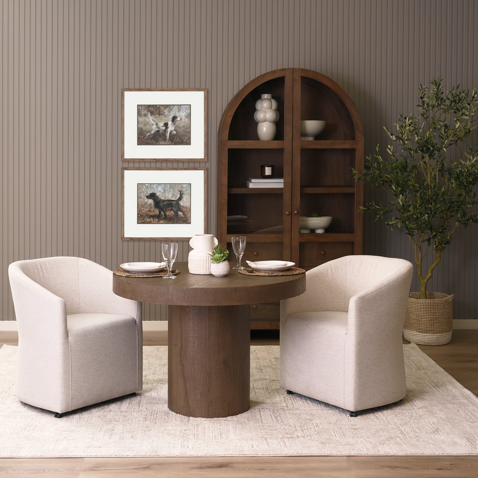Lyonne 42" Round Medium Brown Oak Wood Pedestal Dining Table