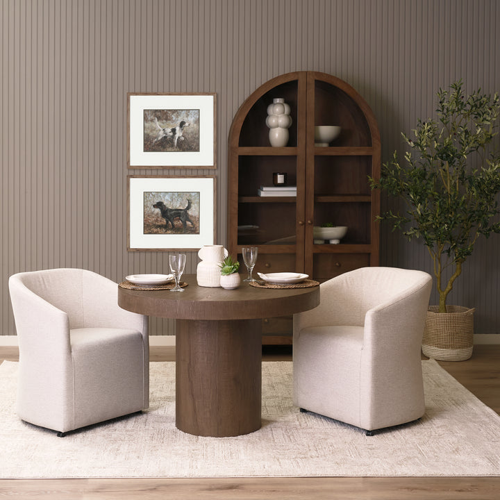 Lyonne 42" Round Medium Brown Oak Wood Pedestal Dining Table