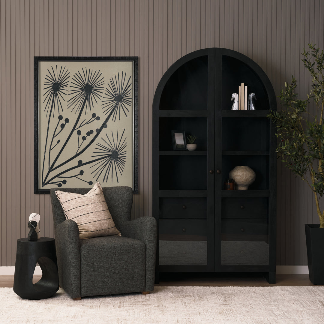 Suri Black Wood W/Glass Doors Arched Curio Cabinet