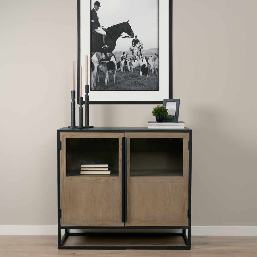 Sloan 40.0W Light Brown W/Black Metal Frame Accent Cabinet