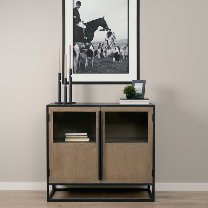 Sloan 40.0W Light Brown W/Black Metal Frame Accent Cabinet