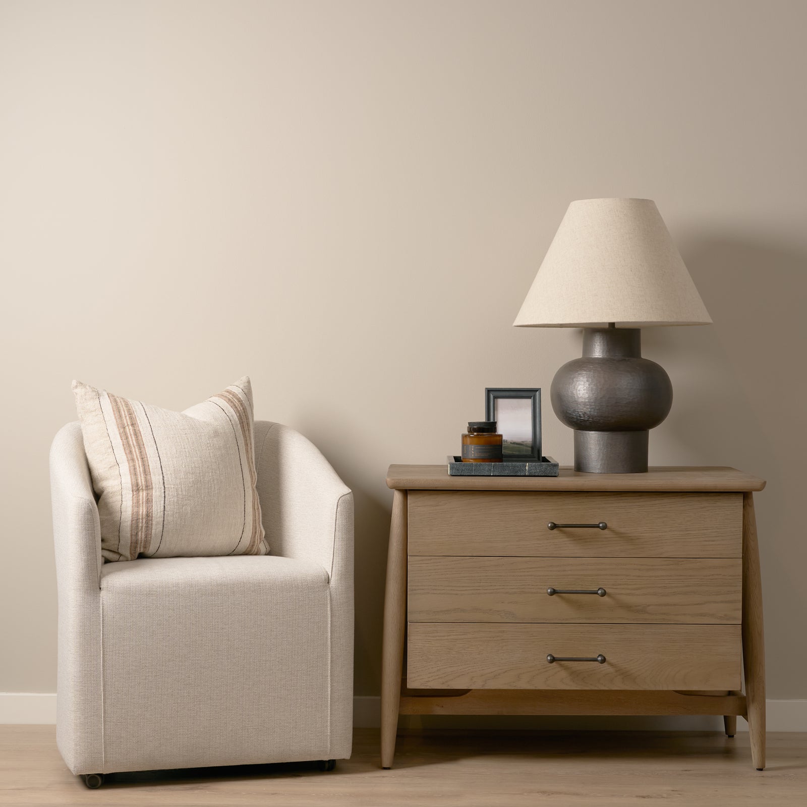 Hollis Gray-Brown Wood 3-Drawer Closed Nightstand