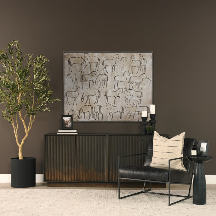 Cinder Distressed Dark Brown Wood Reeded 4-Door Closed Sideboard
