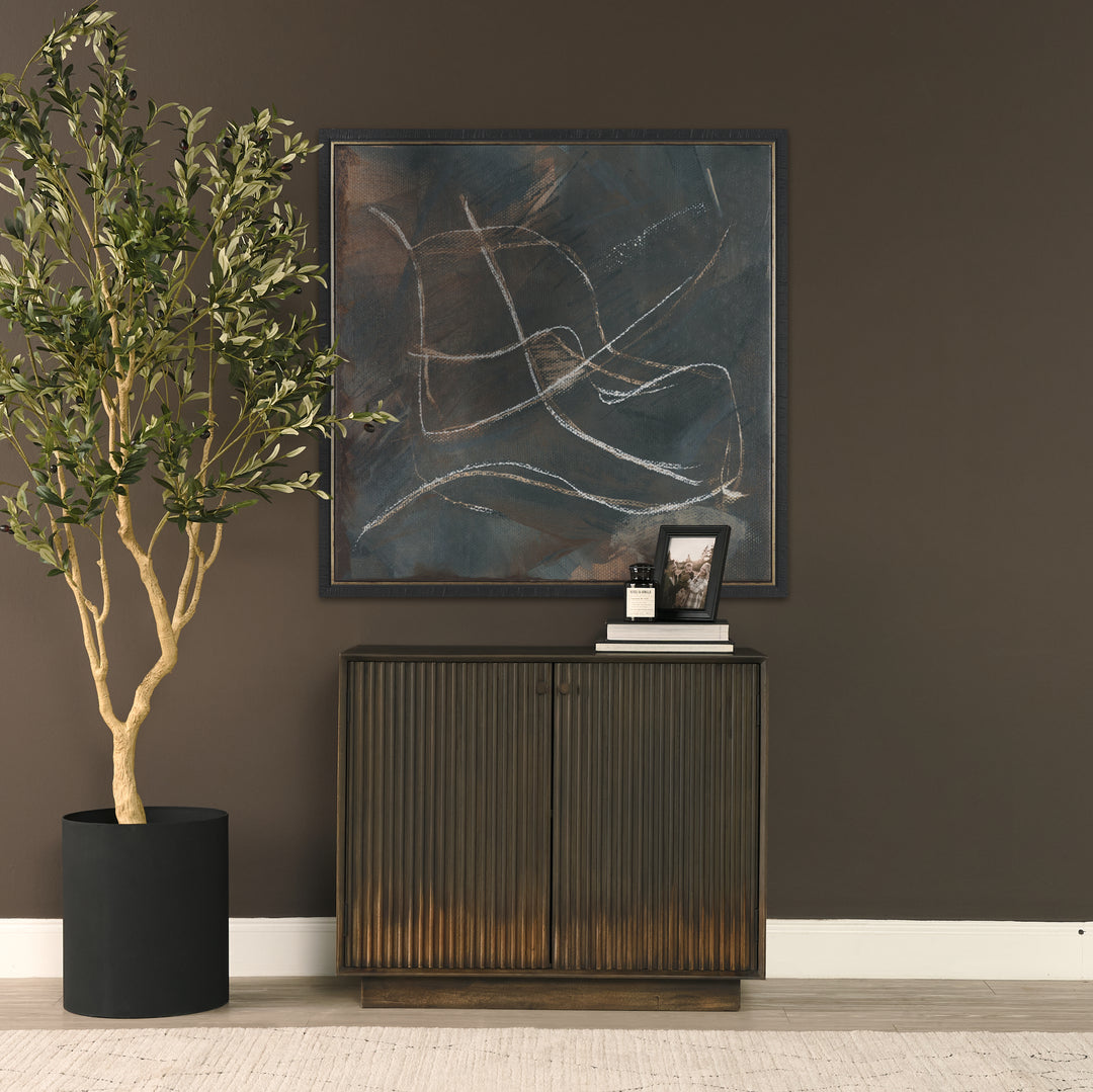 Cinder Distressed Dark Brown Wood Reeded 2-Door Closed Accent Cabinet