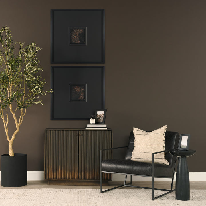Cinder Distressed Dark Brown Wood Reeded 2-Door Closed Accent Cabinet