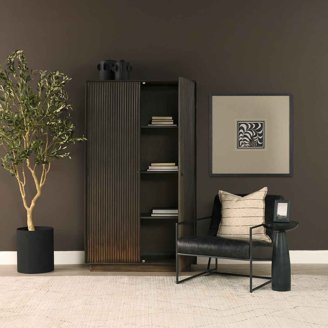 Cinder Distressed Dark Brown Wood Reeded 2-Door Closed Tall Cabinet