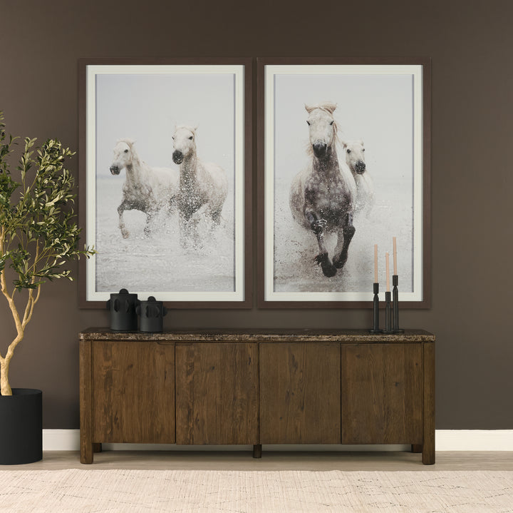 Kendrix Dark Brown Oak Wood Cappuccino Marble 4 Door Closed Sideboard