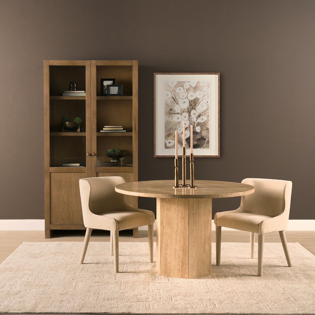 Torreno 42" Travertine Round Top Hexagon Pedestal Dining Table